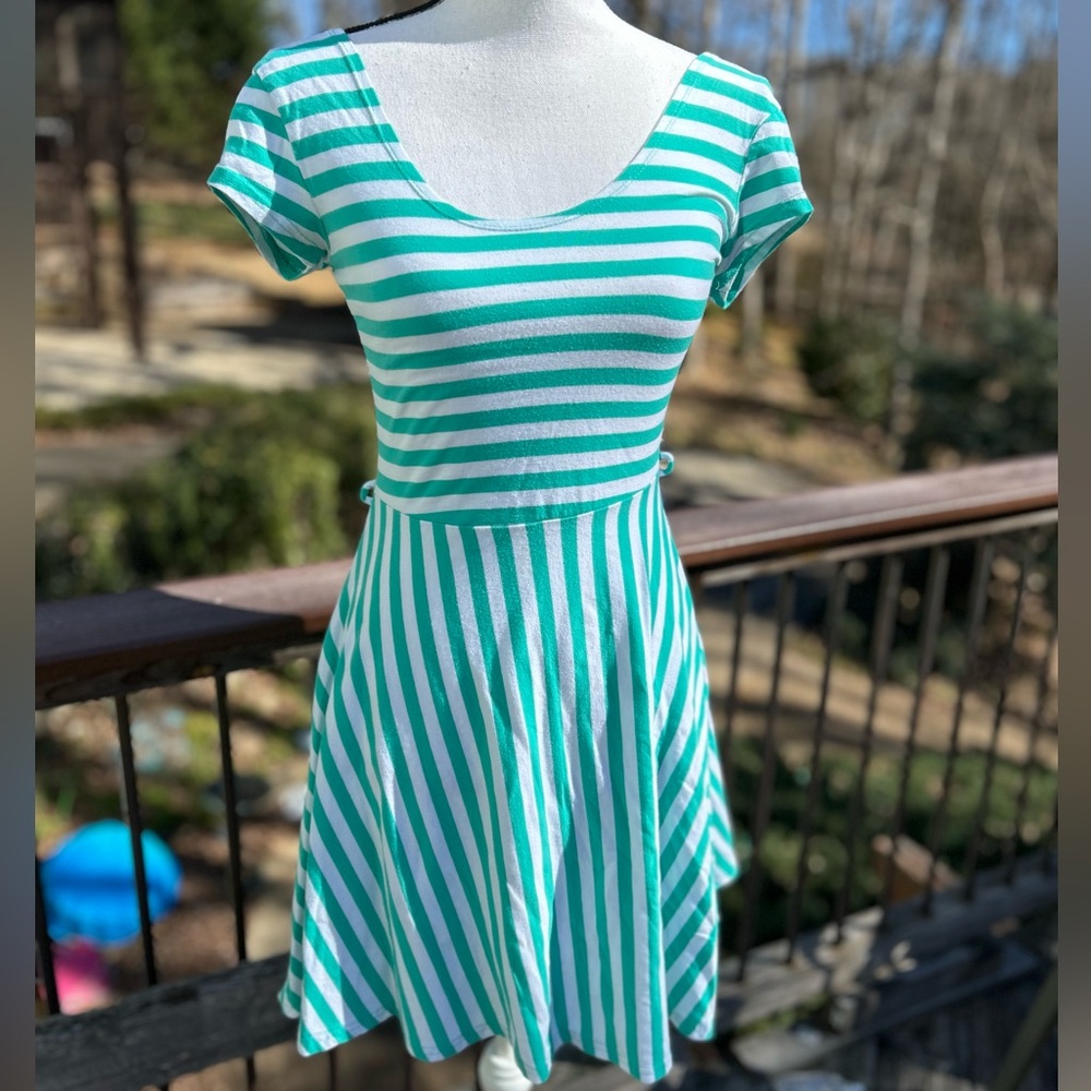 Cotton dress with aqua stripes